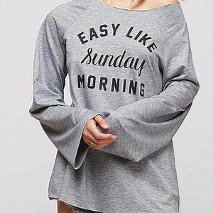 “Easy Like Sunday‎ Morning" Oversize Gray Tshirt Long Sleeve Top Size Large